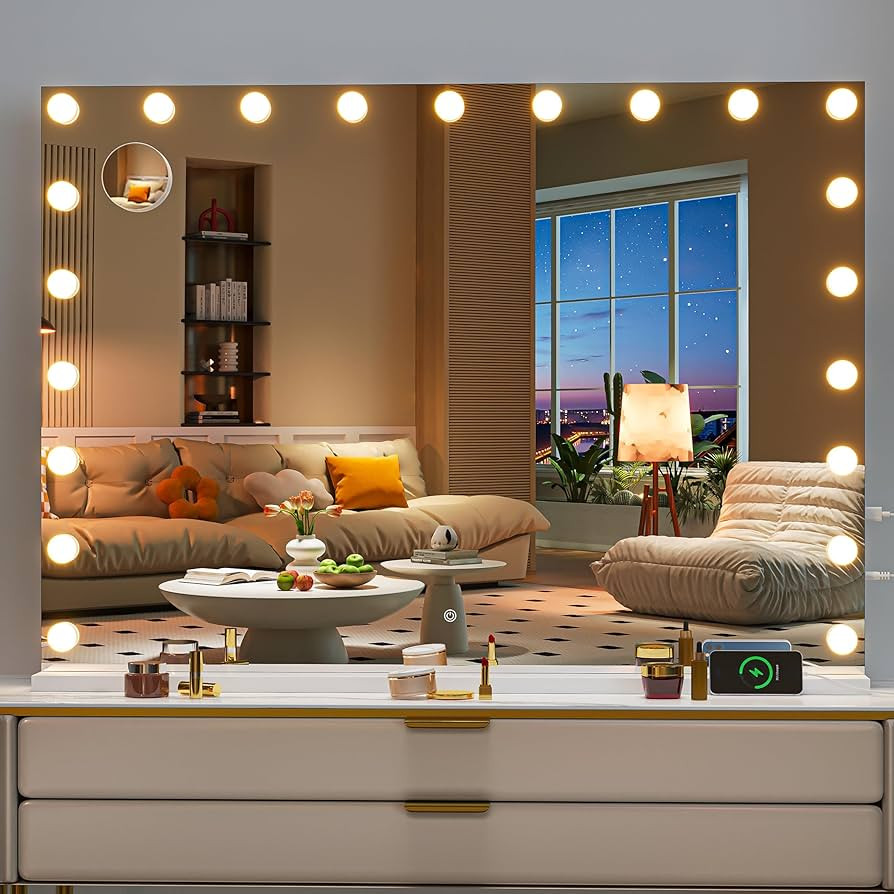 Hasipu Hollywood Vanity Mirror with Lights, 41" x 30" Makeup Mirror with 21 Dimmable LED Bulbs 3 ... | Amazon (US)