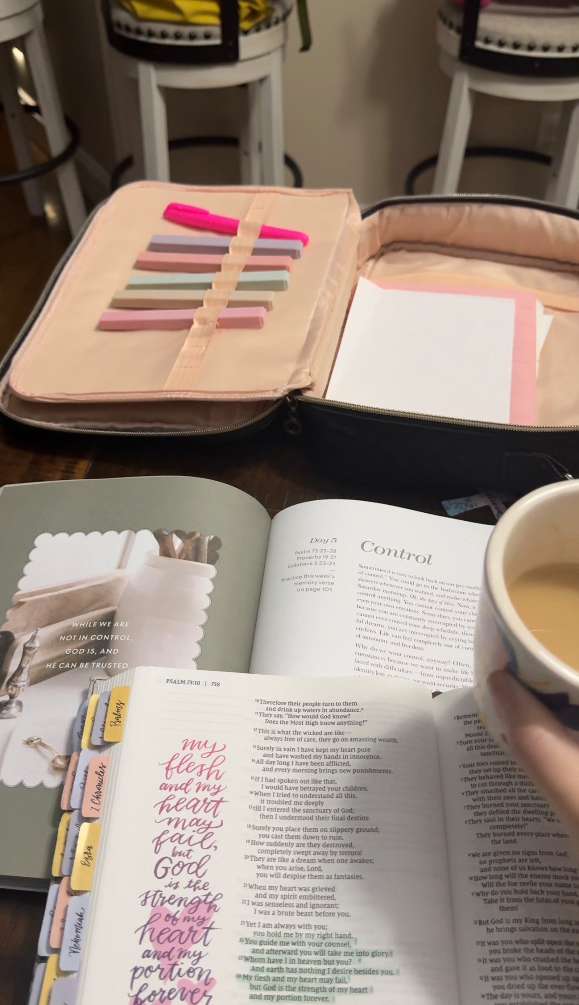 Today’s Bible study was about Control….as a mom so much feels out of control to me and I feel like I’m crumbling under the pressure I put on myself. When in reality I’m not in control but God is, so why all the pressure?! 

I love this Bible Chaos in Motherhood study & highly recommend! 

#devotional #biblestudy #morningroutine #prayer #motherhood #momlife 

#LTKmomlife #LTKselfcare #LTKmorningroutine