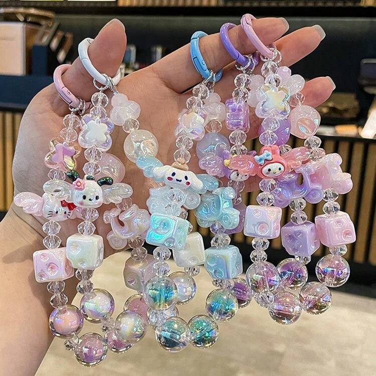 Sanrio 1Pc Sanrio Kawaii Hello Kitty Cinnamoroll My Melody Kuromi Beaded Mobile Phone Pendant Ani... | SHEIN