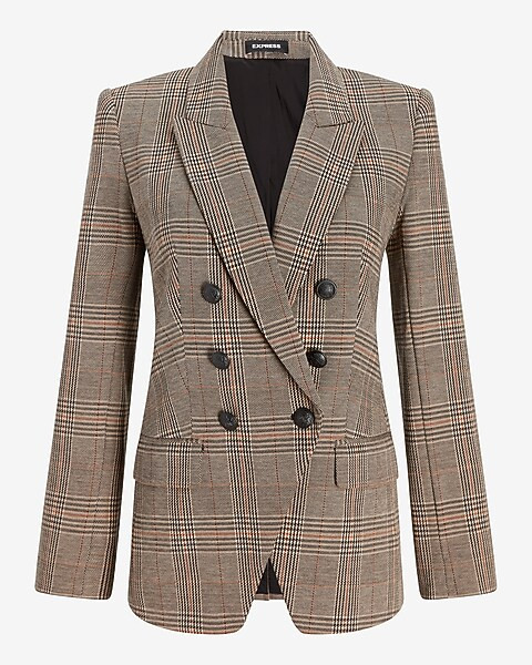Plaid Knit Peak Lapel Double Breasted Blazer | Express