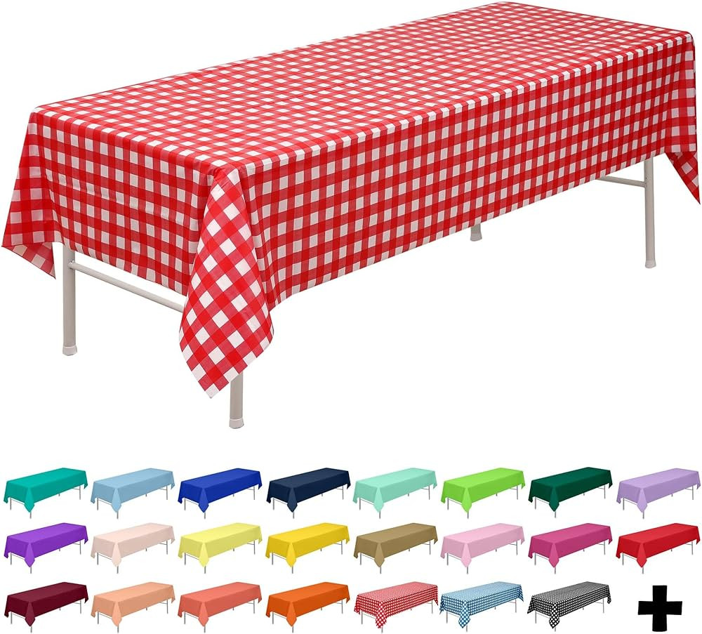 PARTY ULYJA Red & White Gingham Checkered Tablecloths Plastic 3-Pack Premium 54 Inches x 108 Inch... | Amazon (US)