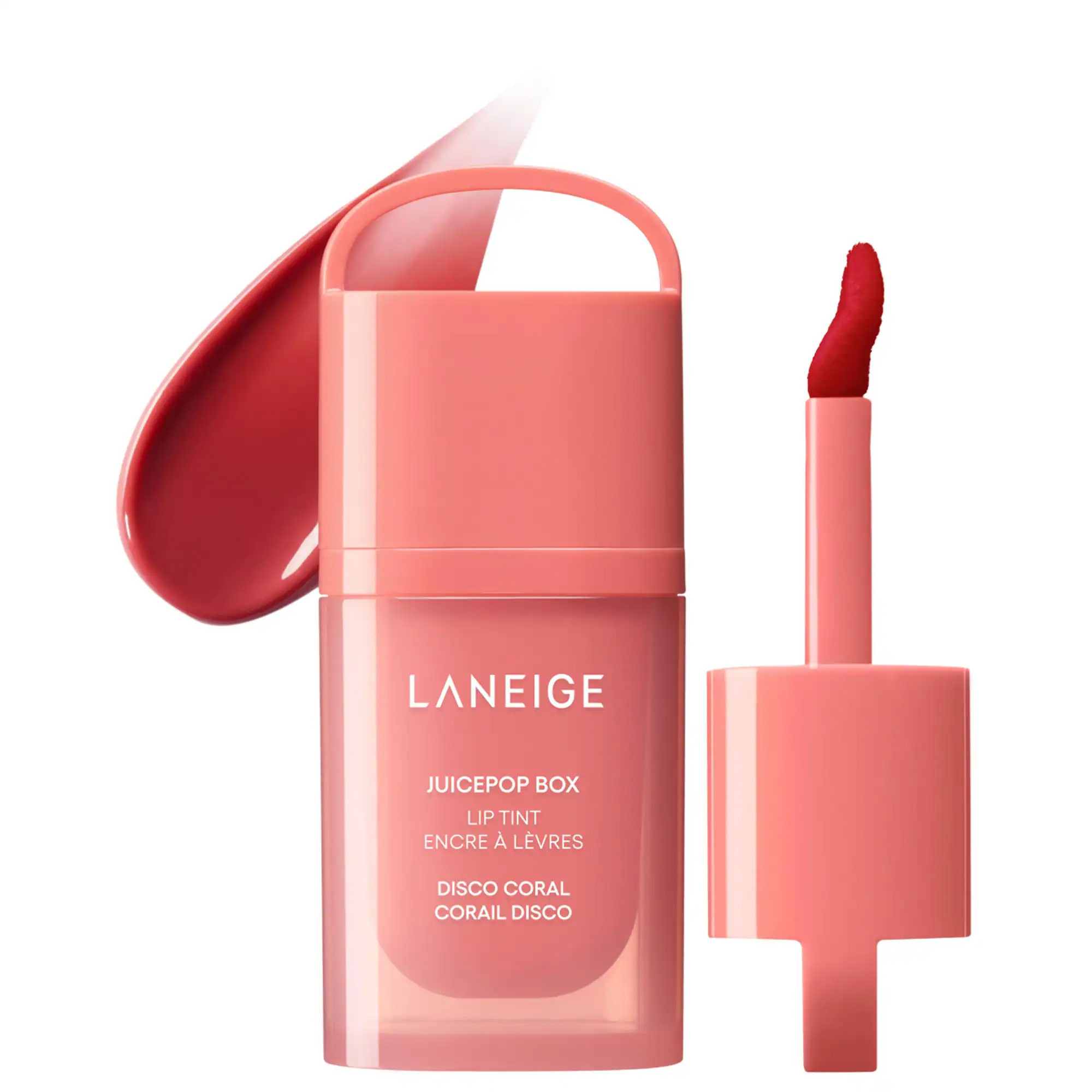 LANEIGE JuicePop Box Lip Oil Stain 12HR Hydrating Tint Disco Coral 0.15 oz/4.5 g | Sephora (US)