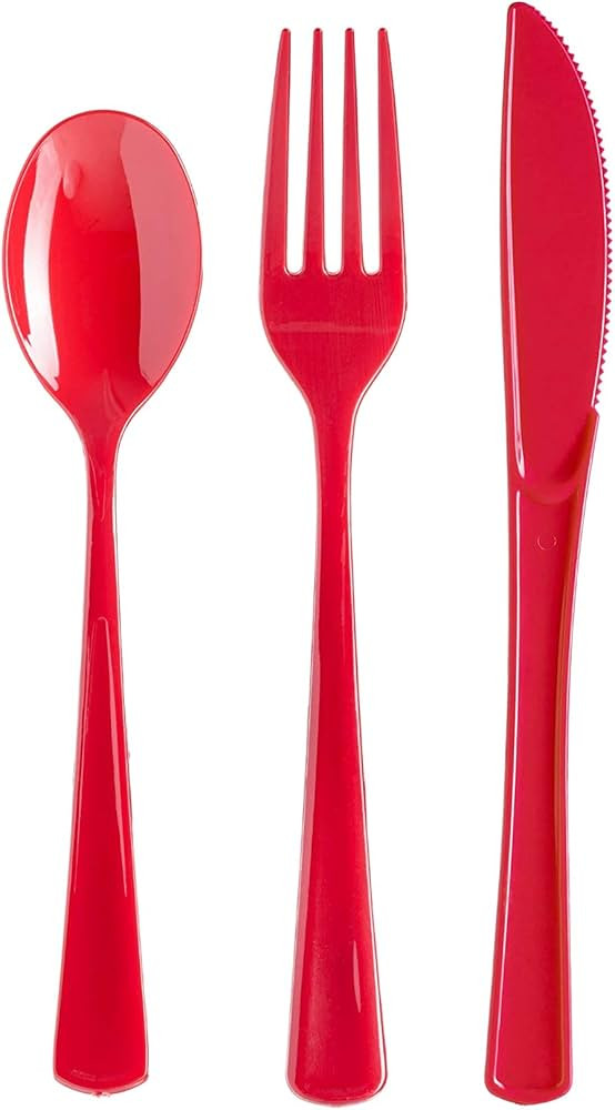Exquisite 150 Pack Red Plastic Utensils Heavy Duty Cutlery Set 50 Plastic Forks 50 Plastic Spoons... | Amazon (US)