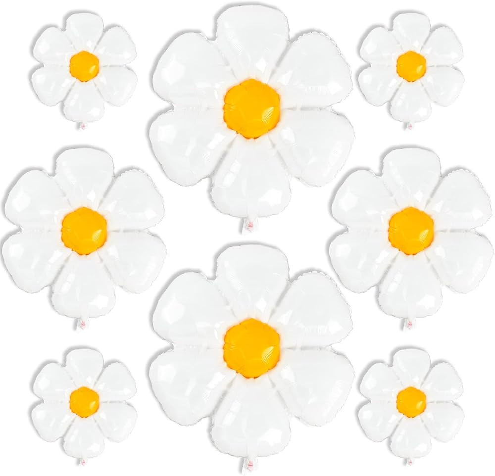 PartyWoo Daisy Foil Balloons 8 pcs Different Sizes Pack of 43 28 19 Inch Large White Flower Mylar... | Amazon (US)