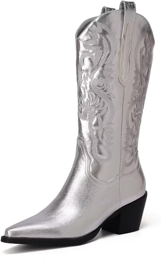 CIERWS Women's Embroidered Western Cowboy Boots Cowgirl Boots Knee High Medium Heel Chunky Heel C... | Amazon (US)