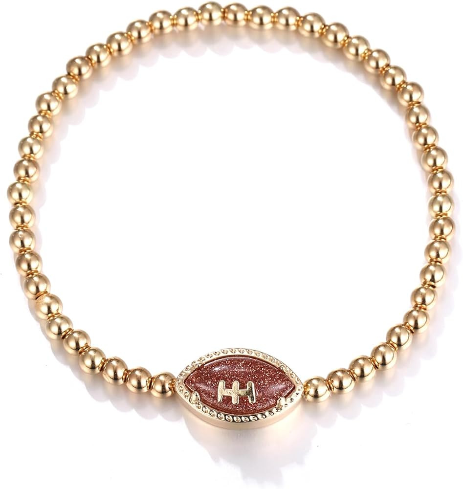 Football Game Day Bracelets for Women Gold Beaded Stretch Bracelets Sports Fan Bracelet Accessori... | Amazon (US)