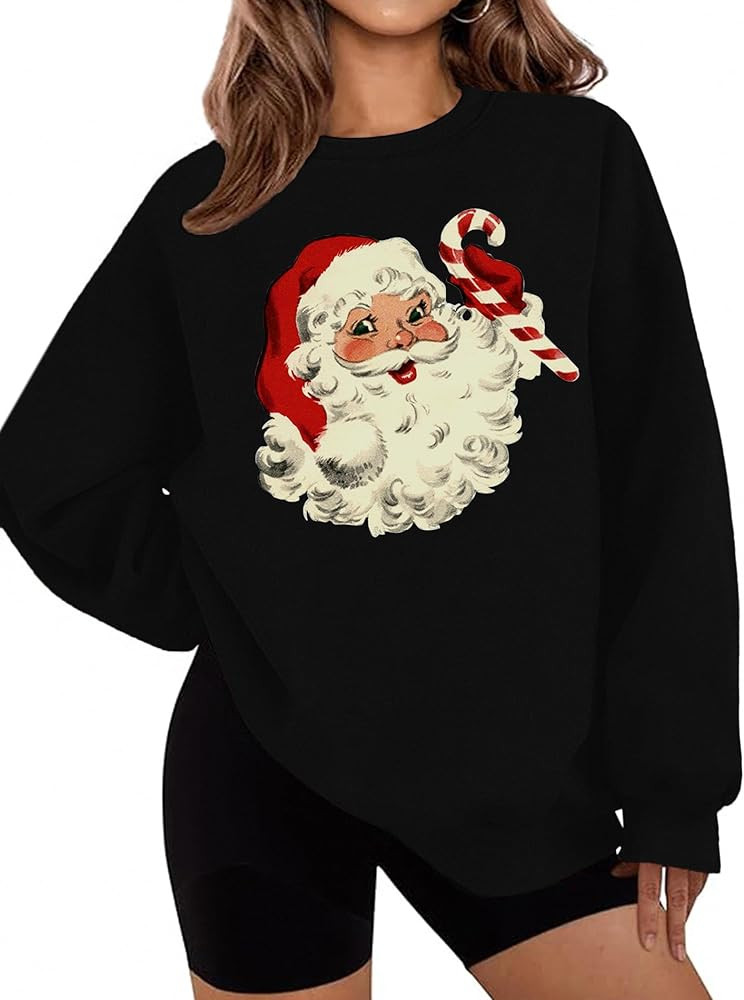 LETSEE Christmas Sweatshirts for Women Santa Claus Graphic Crewneck Oversized Fleece Pullover Xma... | Amazon (US)