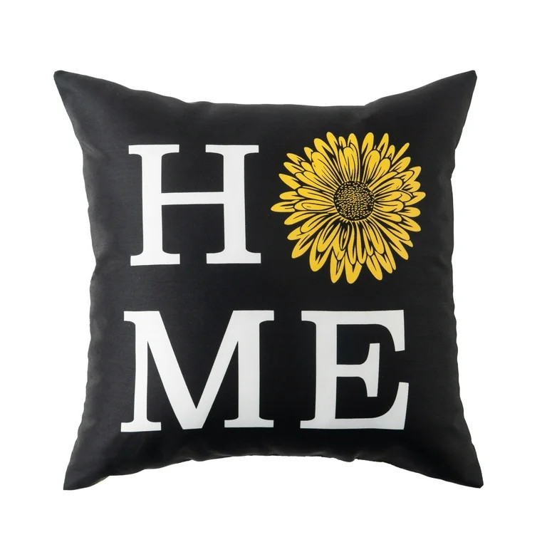Mainstays Black Home Reversible Outdoor Throw Pillow 16 Inch Black White Novelty | Walmart (US)