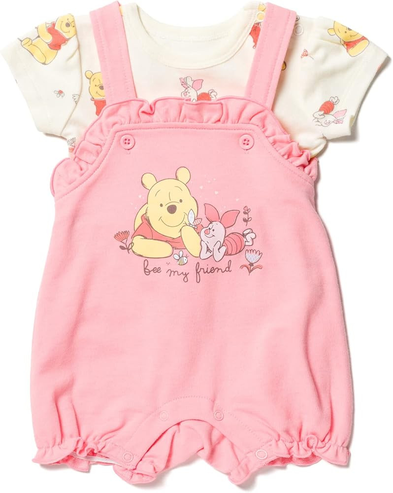 Disney Minnie Mouse Winnie the Pooh Baby Girls French Terry Short Overalls and T-Shirt Newborn to... | Amazon (US)
