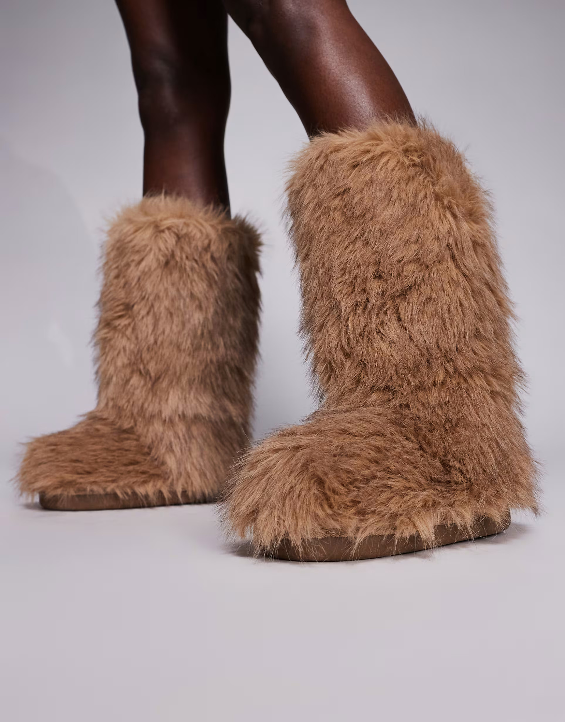 River Island faux fur boots in light brown | ASOS (Global)