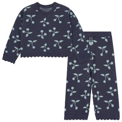 Modern Moments by Gerber Baby Girls' 2-Piece Jacquard Sweater Knit Top  and Pant Set, Blue Fruit, 12 Months | Target