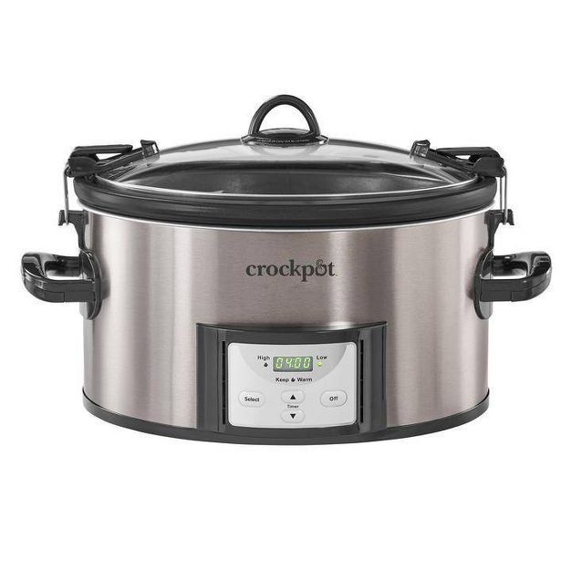 Crock Pot 7qt Cook &#38; Carry Programmable Easy-Clean Slow Cooker - Stainless Steel | Target