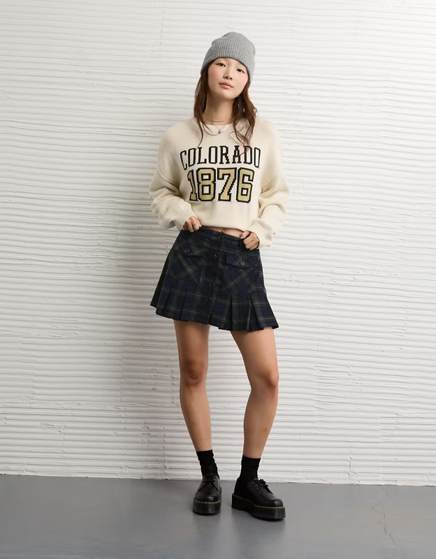 AE Mid-Rise Pleated Mini Skirt | American Eagle Outfitters (US & CA)