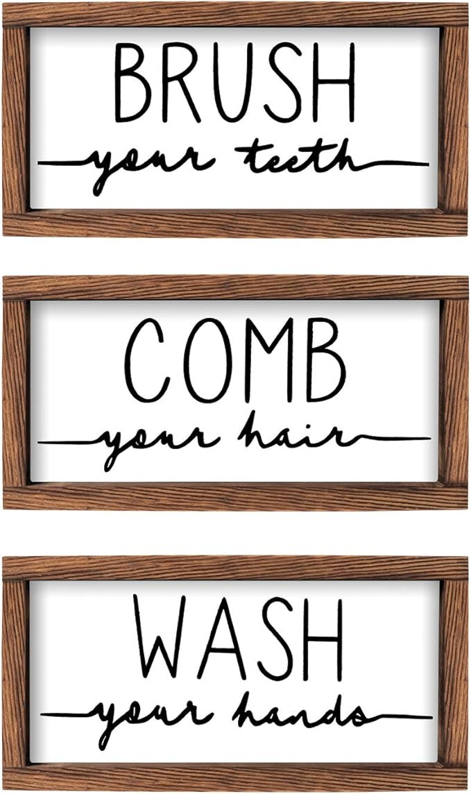 LIBWYS Bathroom Sign & Plaque (Set of 3) Wash Your Hands Brush Your Teeth Comb Your Hair Decorati... | Amazon (US)