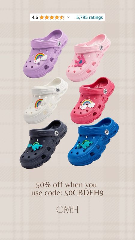 Kids Clogs. Graphic slip on water shoes for Toddlers/Kids. Use the code to get 50%off. On sale now!

#LTKKids #LTKBaby #LTKSaleAlert