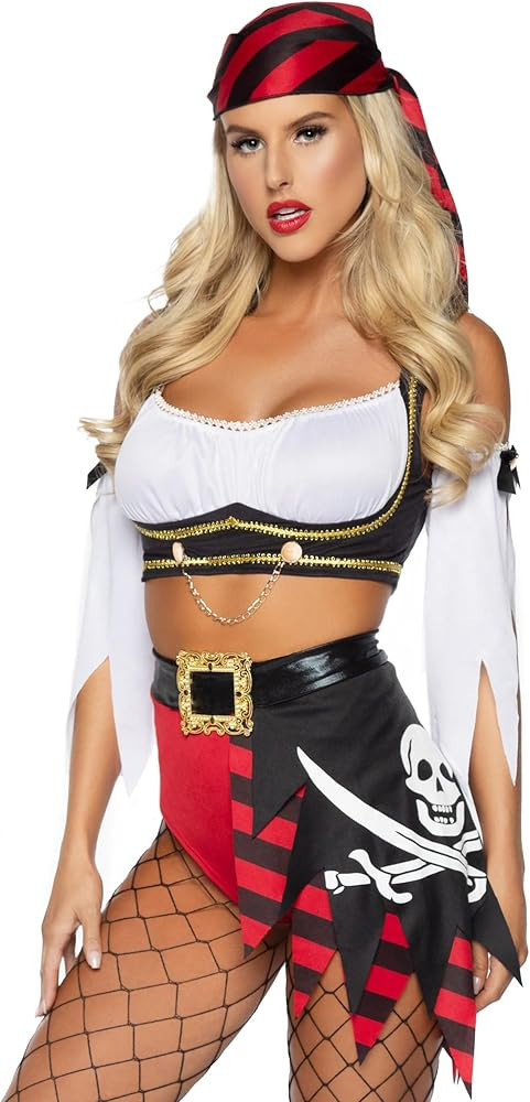 Leg Avenue Women's 4 Pc Wicked Pirate Wench Costume with Top, Sleeves, Scarf, Bottoms | Amazon (US)