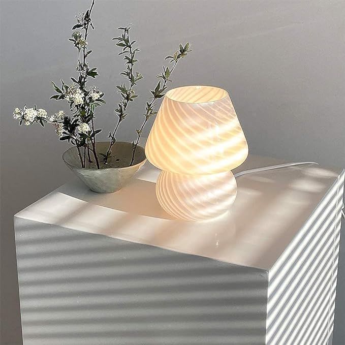 Translucent Table Mushroom Lamp Italian Style Modern Striped Glass Bedside Lamps Desk Light, Used... | Amazon (US)