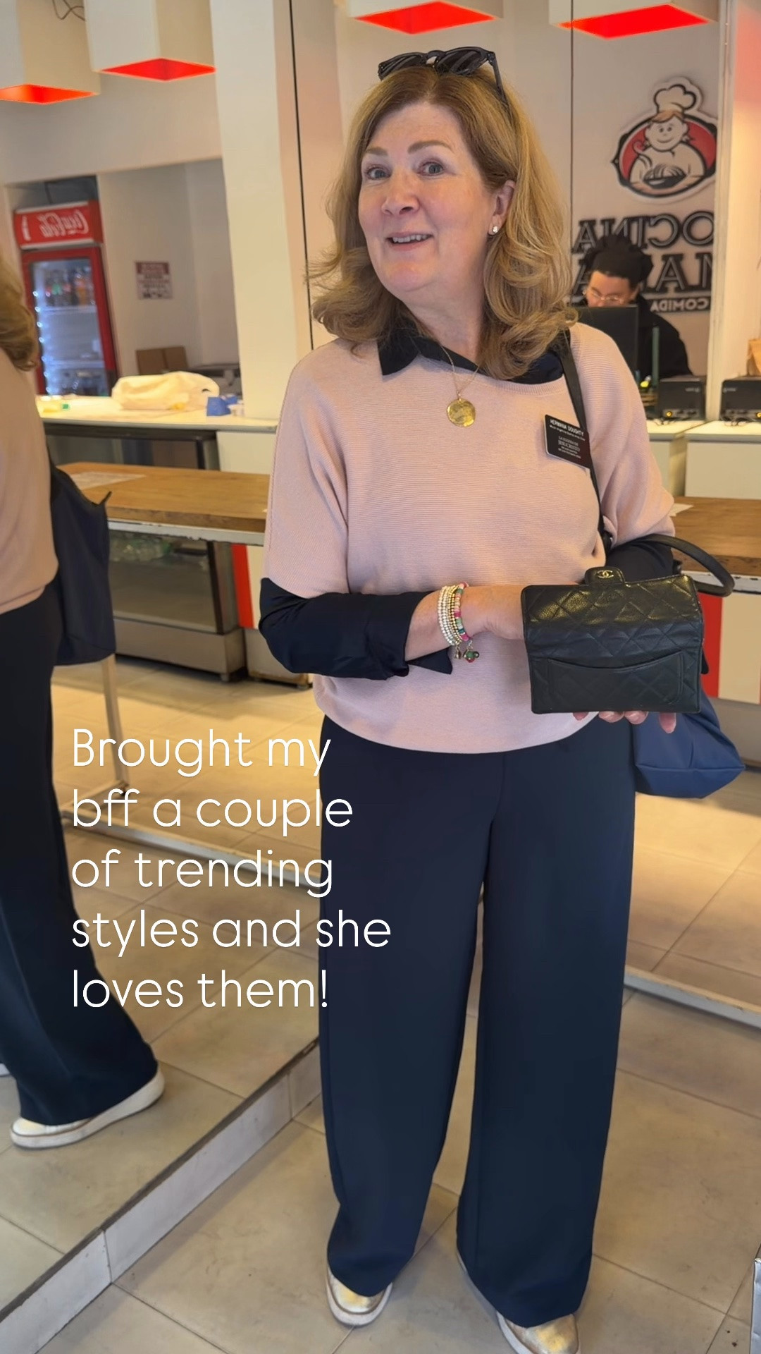 My bff has never tried the viral wrinkle free pants and she loves them. True to size. 

Cotton cashmere sweater she sized down. I do think it’s drippy but I usually get my reg size a medium

#LTKOver40 #LTKootd #LTKWorkwear