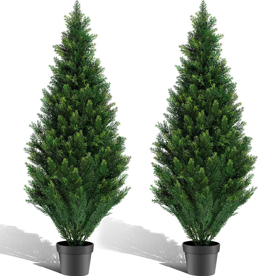 POZOY 2 Pack 3ft Artificial Cedar Topiary Trees, Outdoor Faux Arborvitae Plants UV Resistant, Ant... | Amazon (US)