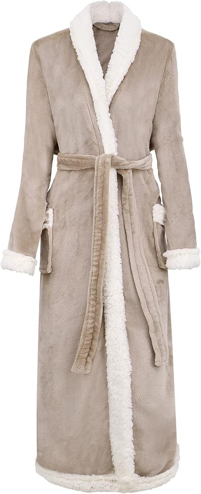 Burklett Luxury Sherpa Trim Fleece Long Bath Robe with Pocket | Amazon (US)