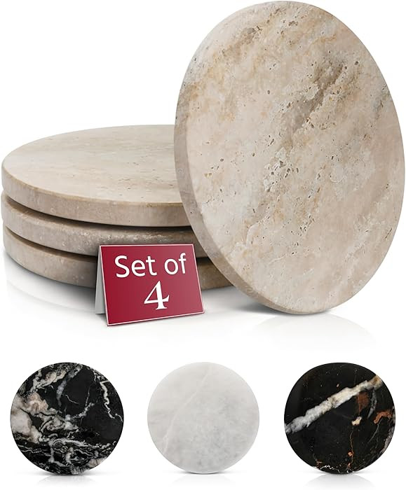 Gusto Nostro Travertine Coasters - Absorbent Stone Coasters Set of 4 - Aesthetic, Natural Stone C... | Amazon (US)