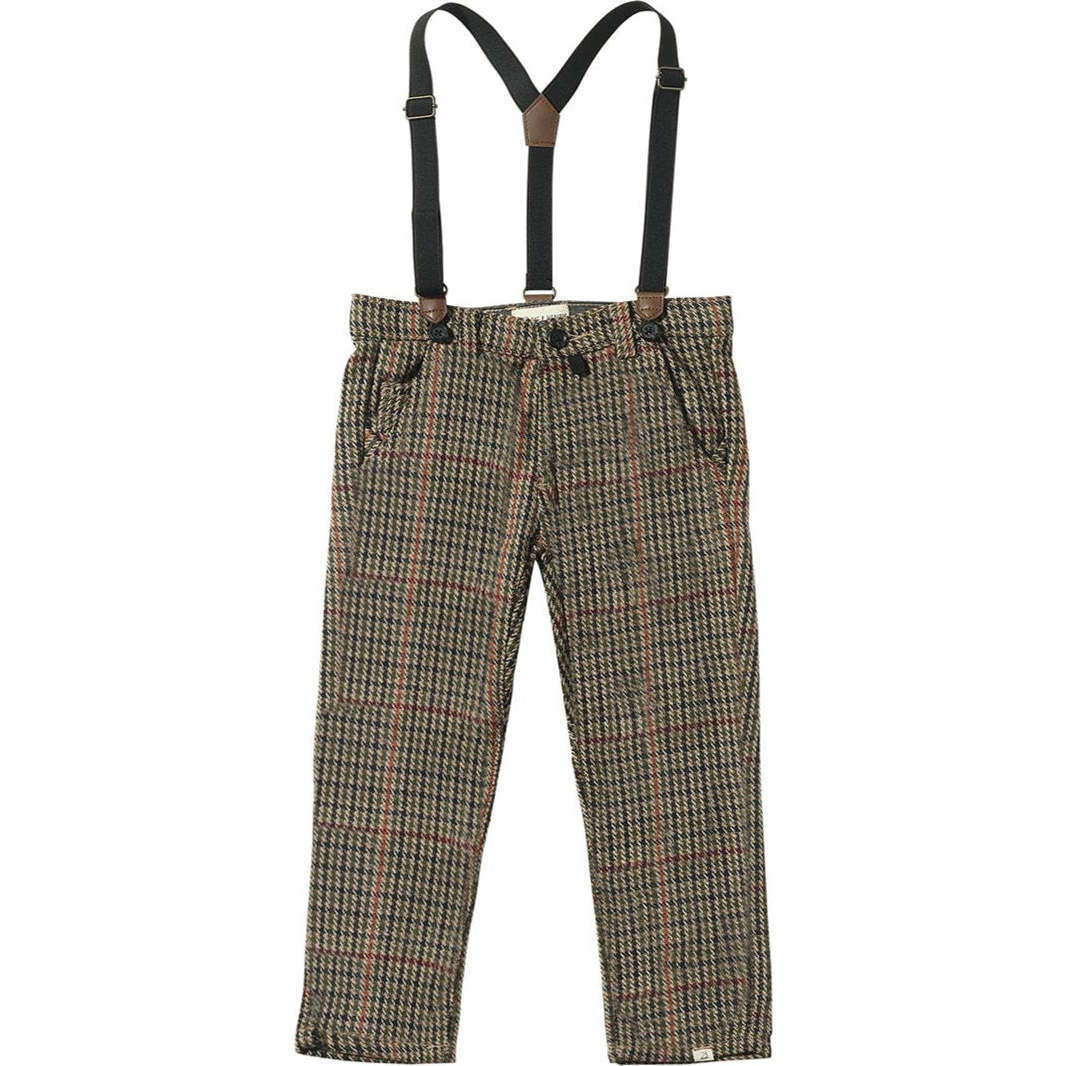 Marcus Pants With Suspenders, Black Chunk Houndstooth | Maisonette