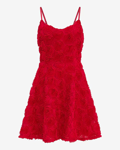 Rosette V-Neck Sleeveless Fit and Flare Mini Dress with Pockets | Express