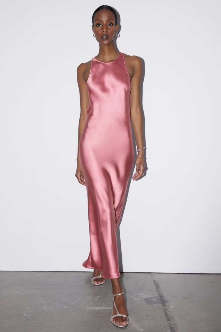 Slim Satin Midi Dress - Rose - Ladies | H&M GB | H&M (UK, MY, IN, SG, PH, TW, HK)