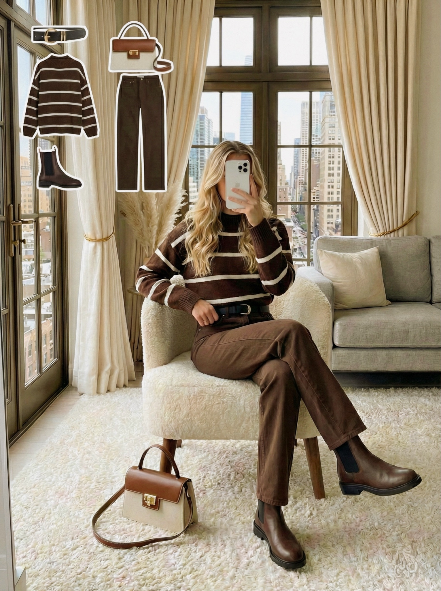 ✨ Cozy Cocoa Stripes ✨

A warm, tonal look built around effortless brown layers. The striped knit gives that relaxed weekend energy while still feeling polished, and the matching trousers create a smooth, elongated line that keeps everything cohesive.

Chunky Chelsea boots ground the outfit with comfort and edge, and the structured two tone bag adds a refined contrast that lifts the whole palette. A simple black belt finishes the look with clean definition.

🤎 Style Notes:
• Striped knit for a soft, cozy pattern
• Brown straight leg trousers to keep the silhouette sleek
• Chelsea boots for comfort and structure
• Two tone bag for a polished everyday touch
• Minimal belt to tie the look together

Everything linked and ready to shop ✨

#LTKootd #LTKgrwm