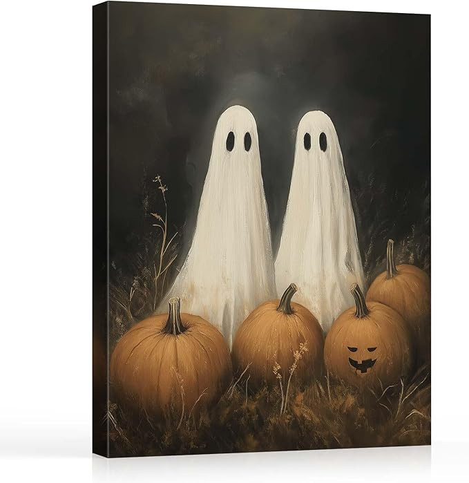 Vintage Halloween Canvas Wall Art, Cute Ghost and Pumpkin Canvas Print Poster, Vintage Pumpkin Ha... | Amazon (US)