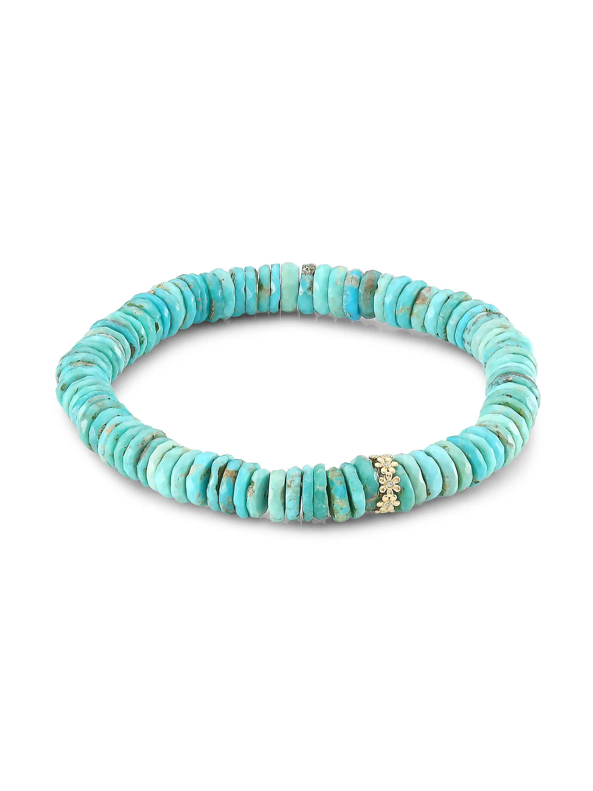 Arizona Turquoise, 14K Yellow Gold & Diamond Flower Spacer Beaded Bracelet | Saks Fifth Avenue