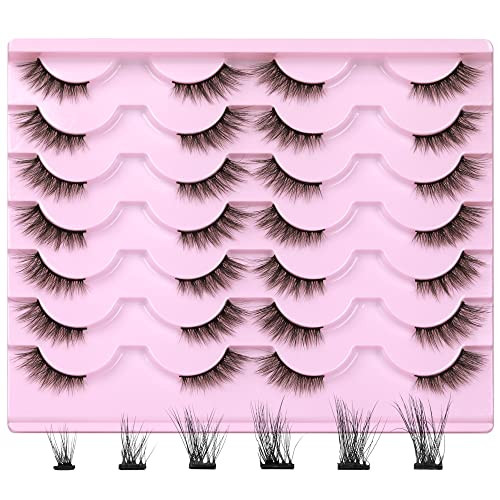 Newcally Half Lashes Mink Natural Cat Eye Wispy False Eyelashes Fluffy Volume Strip Fake Eyelashes Accent Corner 3/4 Eye Lashes DIY Cluster Faux Mink Half Eyelashes 14 Pairs Black | Amazon (US)