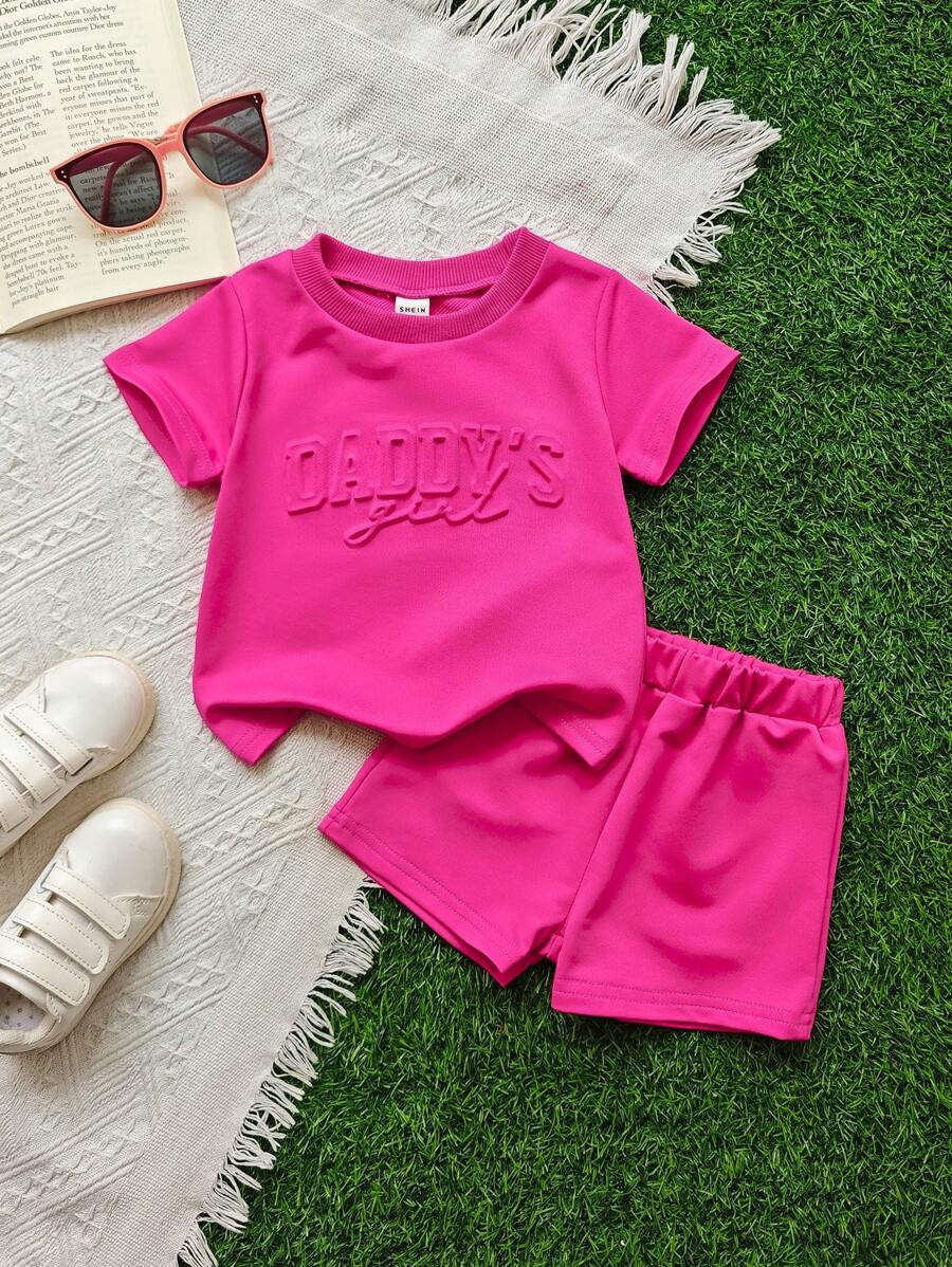 2pcs/Set Baby Girls "Daddy's Girl" Graphic Tee & Shorts Set, Classic Casual All-Match Outfit, Sui... | SHEIN