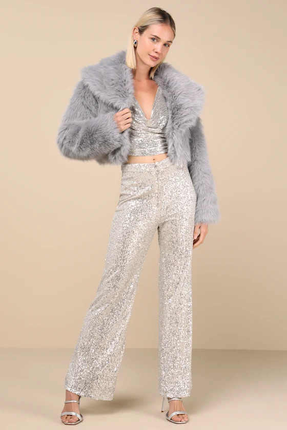 Incredibly Luxe Grey Faux Fur Cropped Jacket | Lulus