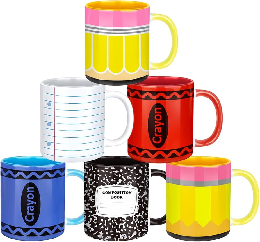 6 Pcs Teacher Appreciation Gifts Bulk Coffee Mugs 11 OZ Ceramic Coffee Mug with Handles Pencil No... | Amazon (US)
