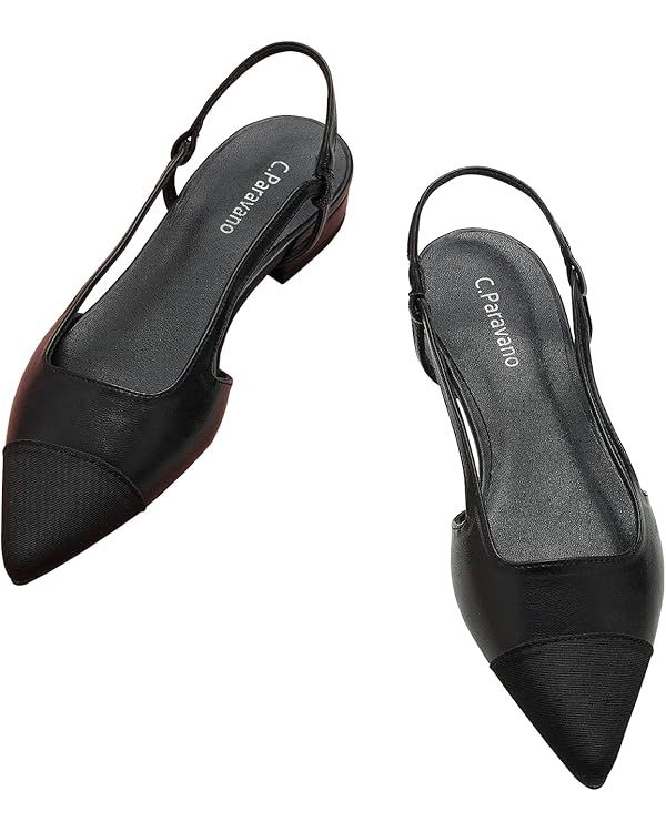 C.Paravano Women's Slingback | Leather Slingback Flats | Pointed Toe Slingback Pumps | Comfort He... | Amazon (US)