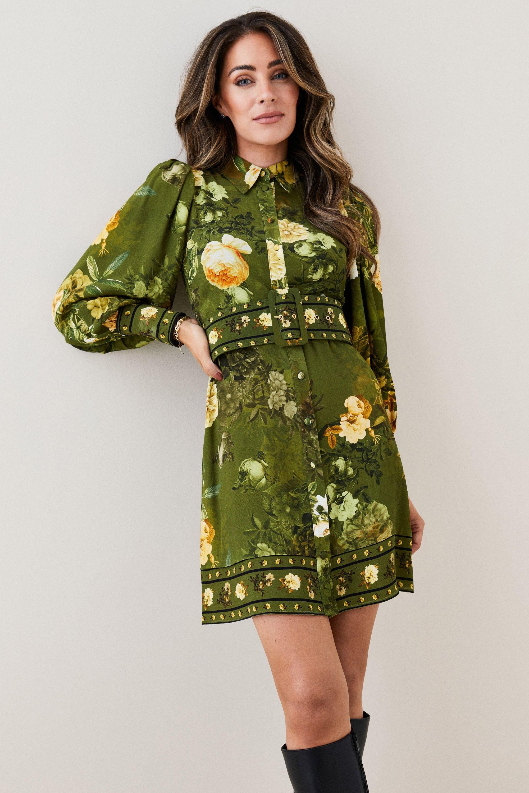 Lydia Millen Floral Belted Woven Mini Shirt Dress | Karen Millen US