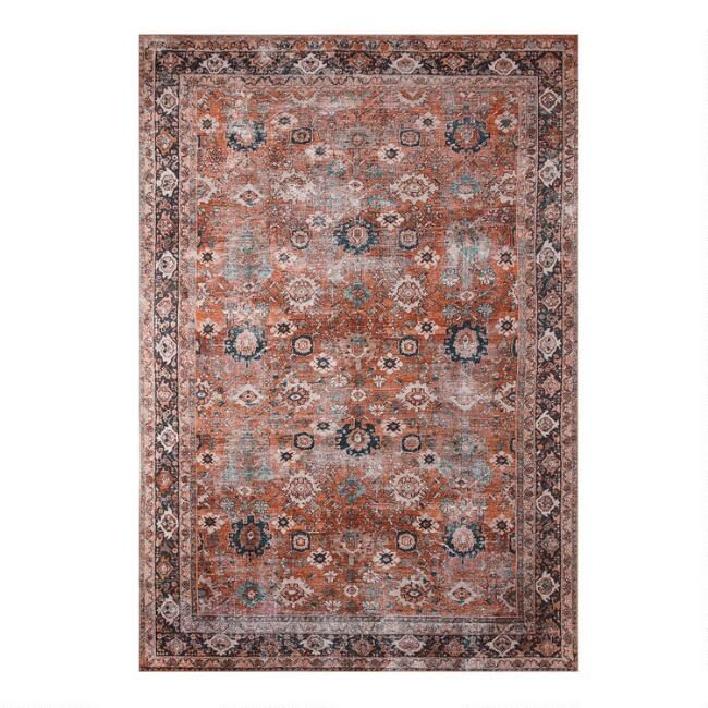 Rust Distressed Persian Style Savannah Area Rug | World Market