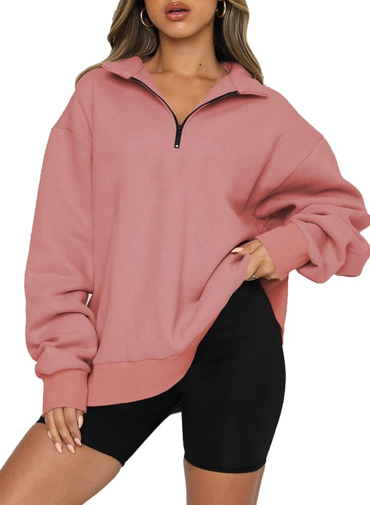 BLENCOT Half Zip Oversized Sweatshirt for Women Long Sleeve Solid Color Drop Shoulder Fleece Work... | Amazon (CA)