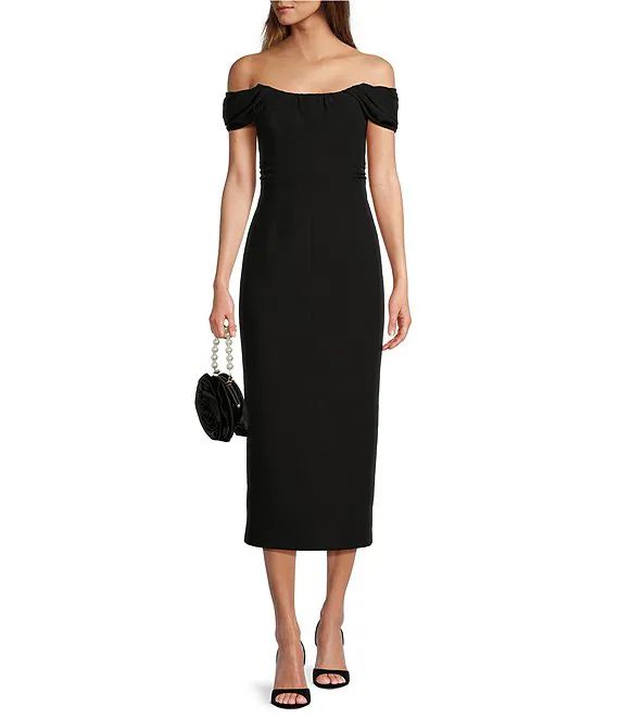 Antonio Melani Natasha Crepe Ruched Off the Shoulder Scoop Neck Sheath Midi Dress | Dillard's | Dillard's