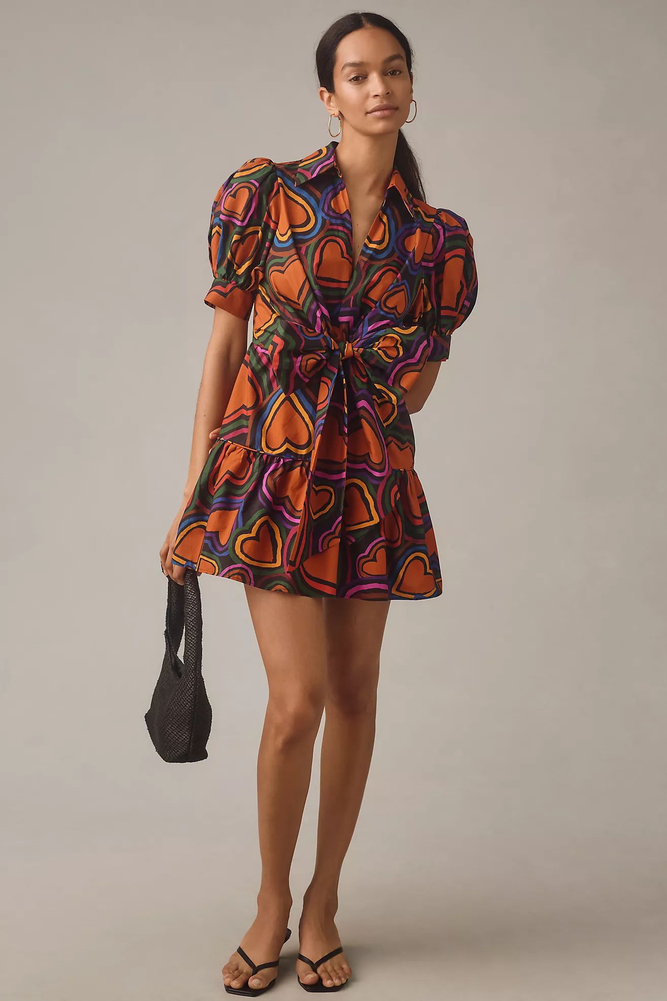 Farm Rio Short-Sleeve Bow-Front Mini Dress | Anthropologie (US)