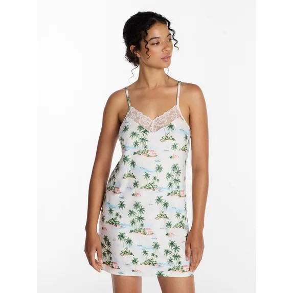 Joyspun Women’s Dreamy Soft Collection Lace Front Knit Chemise, Sizes XS-3X | Walmart (US)