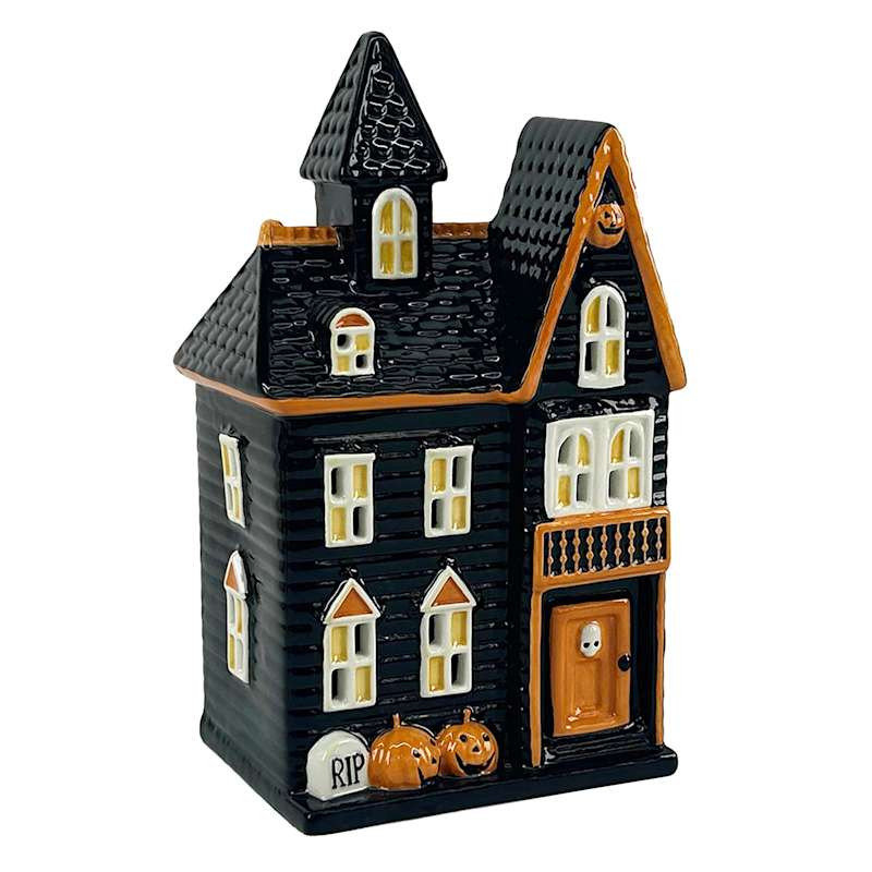 Black & Orange Ceramic Halloween House, 11.2" | At Home