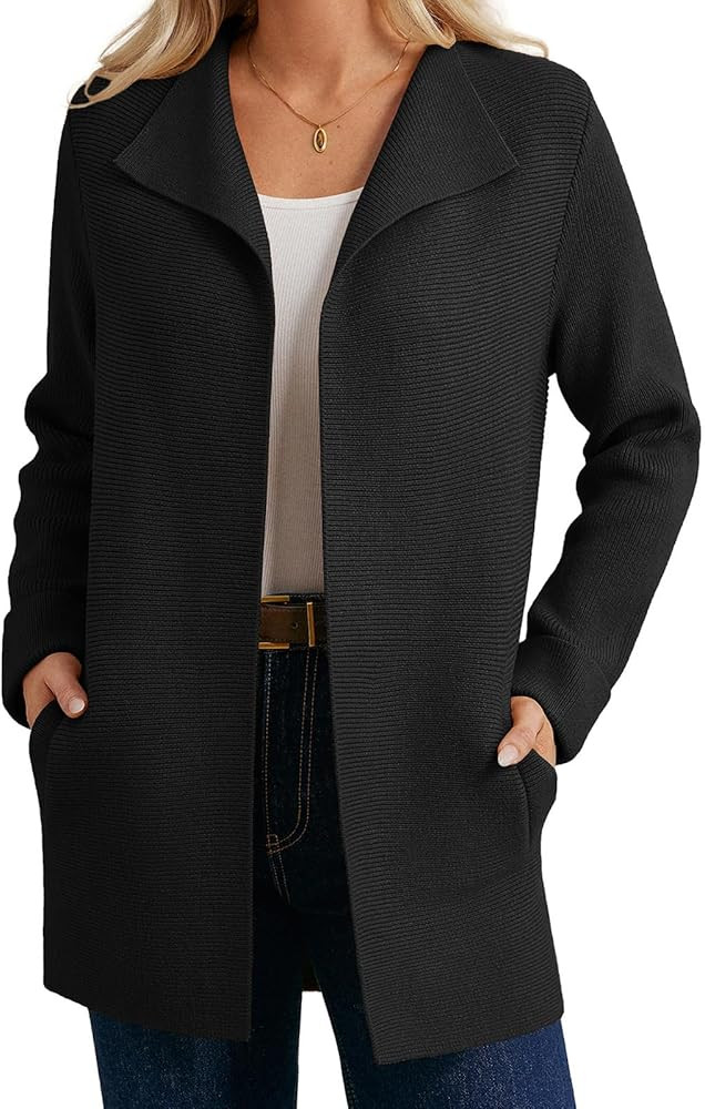 GRACE KARIN Women Long Cardigan Sweaters, Fall Chunky Sweater Jacket, Ribbed Knit Lapel Coatigan ... | Amazon (US)