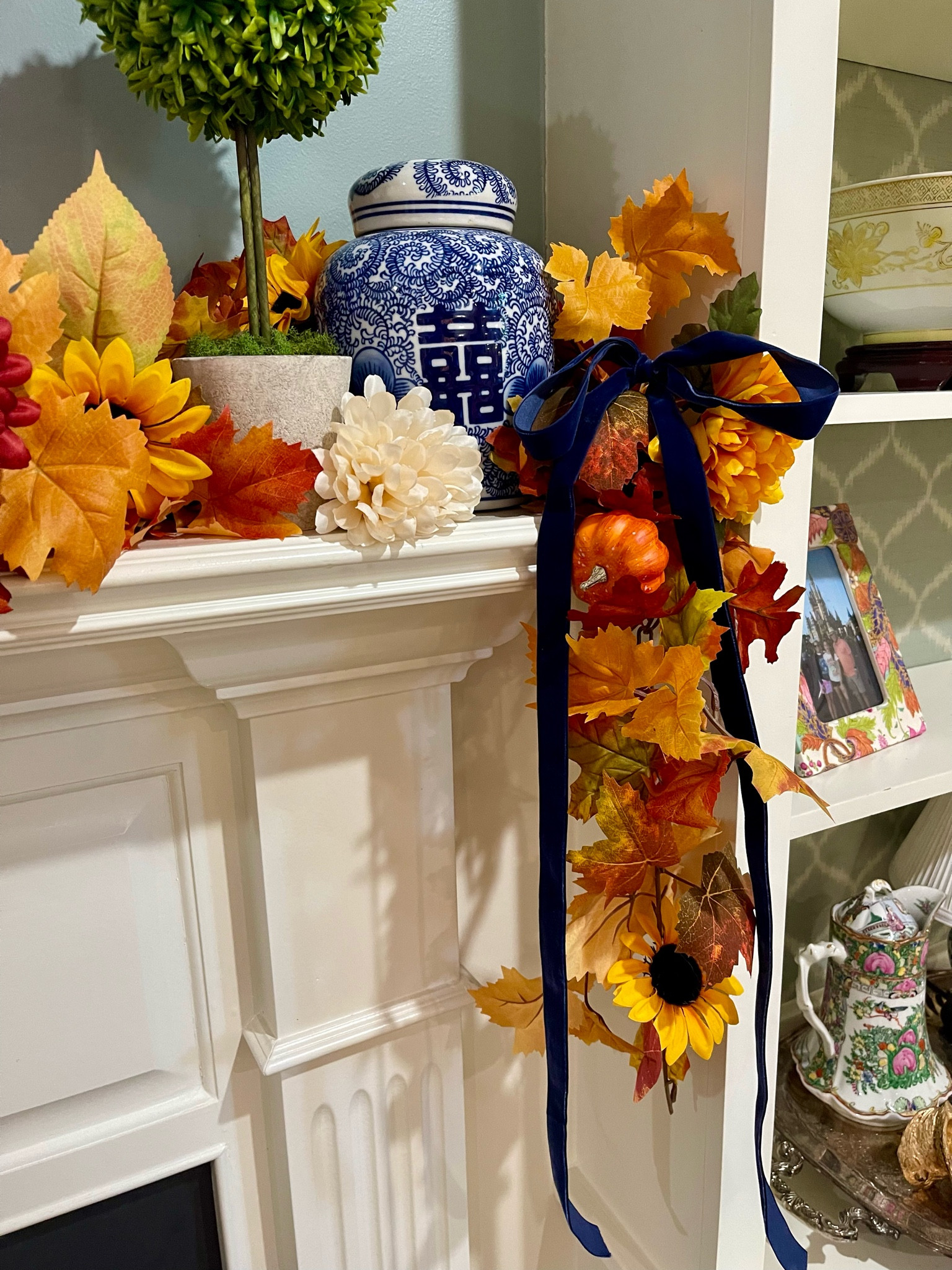 Fall decor, ginger jar, garland, blue & white decor, mantle decor 

#LTKFindsUnder50 #LTKFindsUnder100 #LTKHome