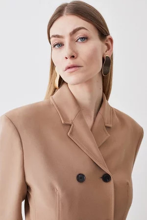 Compact Stretch High Button Double Breasted Blazer | Karen Millen UK + IE + DE + NL