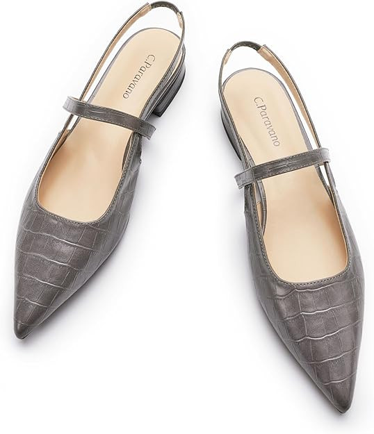 C.Paravano Women's Slingback Flats | Pointed Toe Flats Sandals | Leather Kitten Heels | Closed He... | Amazon (US)