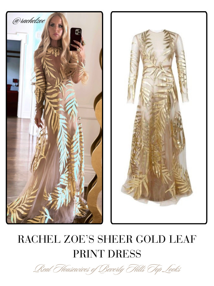 Rachel Zoe's Sheer Gold Leaf Print Dress is by Valentino // Shop Similar 📸= @rachelzoe 

 