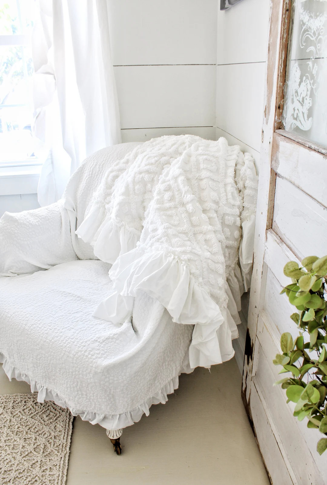 Ruffled Chenille Throw | Chenille | Chenille Bedding | Shabby Chic Bedding | Sofa Cover | Couch C... | Etsy (US)