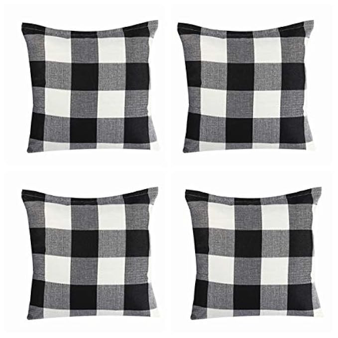 Steven.Smith 4 Pack Farmhouse Decorative Black White Buffalo Check Plaids Throw Pillow Cases Cotton  | Amazon (US)